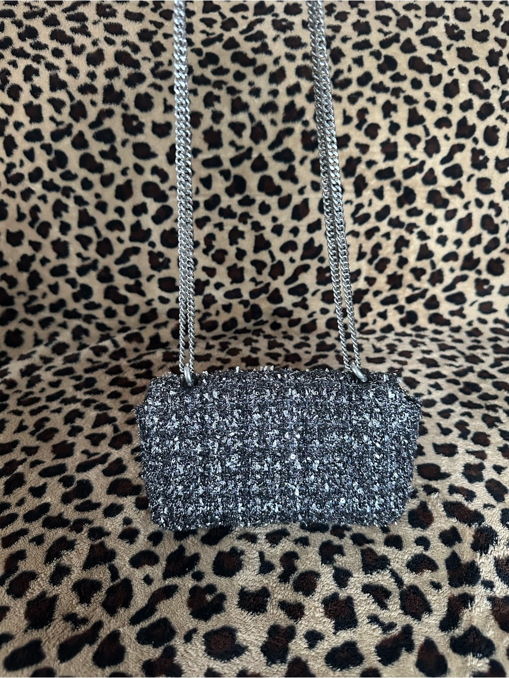 Tory Burch Black Sparkle Tweed Chain Crossbody